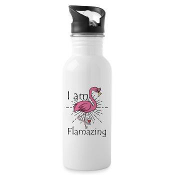 Flamingo - Trinkflasche mit integriertem Trinkhalm - Weiß - Rechts