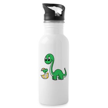 Dinosaurs with Baby Dinosaurs - Water bottle with straw - white - Right