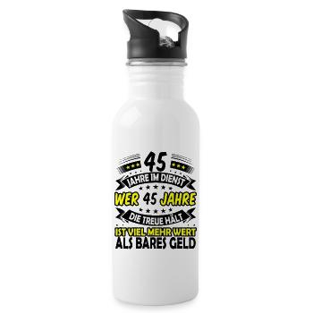 45. Dienstjubiläum 45. Firmenjubiläum Geschenk - Trinkflasche mit integriertem Trinkhalm - Weiß - Rechts