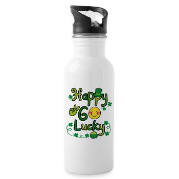 Happy Go Lucky Leprechaun Hat Smiley - Trinkflasche mit integriertem Trinkhalm - Weiß - Rechts