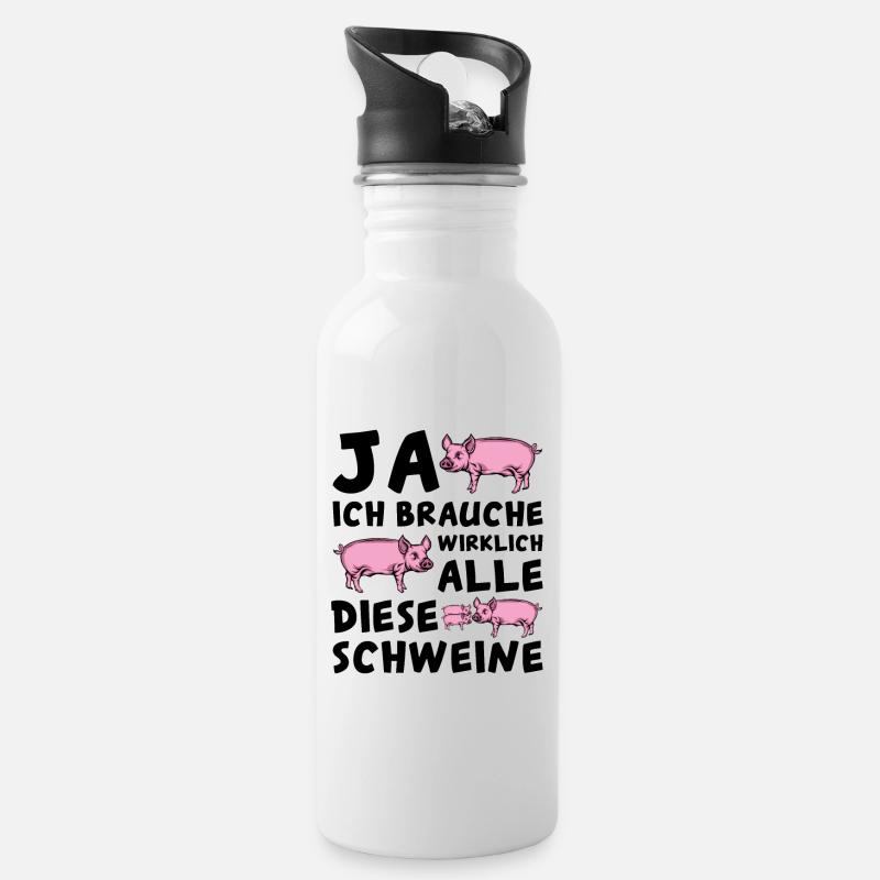 Schwein - Trinkflasche mit integriertem Trinkhalm - Weiß