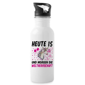 15 Geburtstag Mädchen Geschenk lustig 15. Ehrentag - Trinkflasche mit integriertem Trinkhalm - Weiß - Rechts