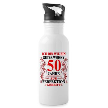 50. Geburtstag lustig Mann 50 Geburtstag Geschenk - Trinkflasche mit integriertem Trinkhalm - Weiß - Rechts