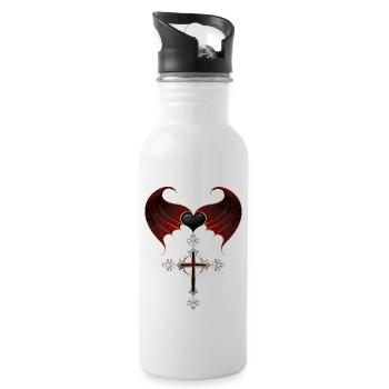 Gothic Cross Wing I Gothic Cross Pendant - Water bottle with straw - white - Right