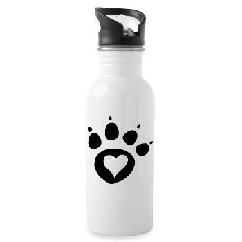 Paw print dog paw with heart i love dog cat - Water bottle with straw - white - Right