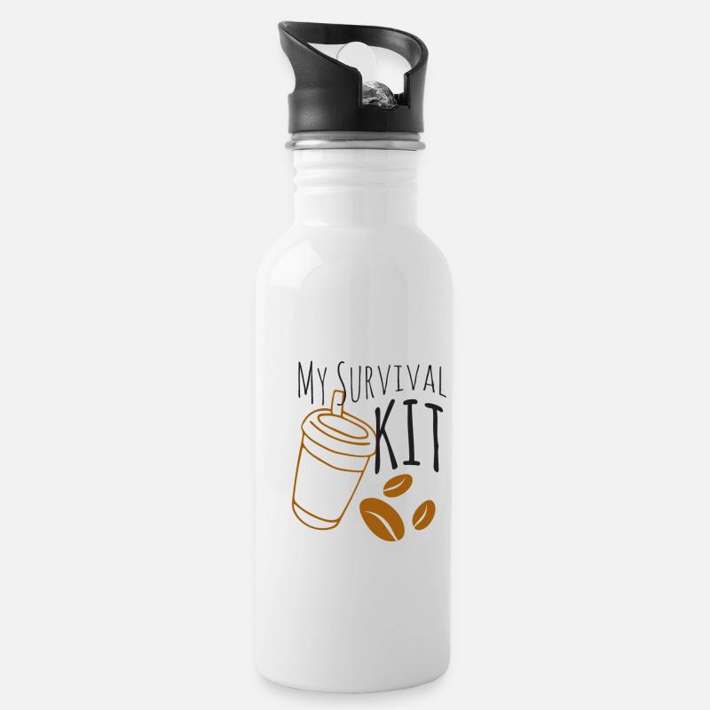 Das Kaffee überlebens Kit - Trinkflasche mit integriertem Trinkhalm - Weiß