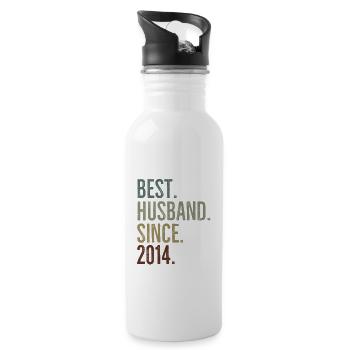 Bester Ehemann seit 2014 - Trinkflasche mit integriertem Trinkhalm - Weiß - Rechts