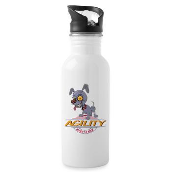 AGILITY HUND, HUNDESPORT MOTIV FÜR HUNDE FAN - Trinkflasche mit integriertem Trinkhalm - Weiß - Rechts