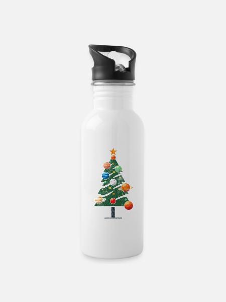 Weihnachtsbaum mit Planeten - Trinkflasche mit integriertem Trinkhalm - Weiß