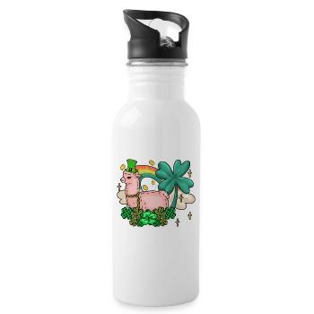 Irish Llama Alapca St. Patricks Shamrock - Trinkflasche mit integriertem Trinkhalm - Weiß - Rechts
