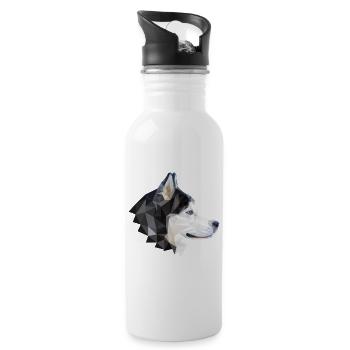 Hund Husky Polygon - Trinkflasche mit integriertem Trinkhalm - Weiß - Rechts