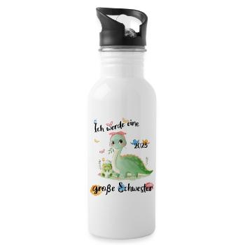 Ich Werde Eine Große Schwester 2023 Dino - Trinkflasche mit integriertem Trinkhalm - Weiß - Rechts