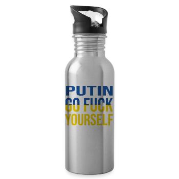 Scheiß Putin - Trinkflasche mit integriertem Trinkhalm - Lightsilver - Rechts