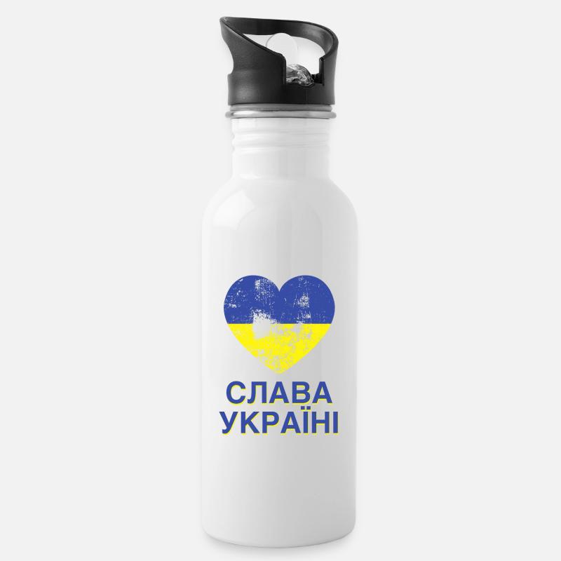 Ruhm der Ukraine слава україні - Trinkflasche mit integriertem Trinkhalm - Weiß
