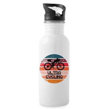 Ultra Cycling, retro Sonnenuntergang - Trinkflasche mit integriertem Trinkhalm - Weiß - Rechts