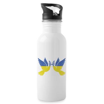 Ukraine Frieden Flagge Ukrainischer Patriot Taube - Trinkflasche mit integriertem Trinkhalm - Weiß - Rechts