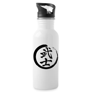 Schwarzes japanisches Kanji für das Wort Krieger - Trinkflasche mit integriertem Trinkhalm - Weiß - Rechts