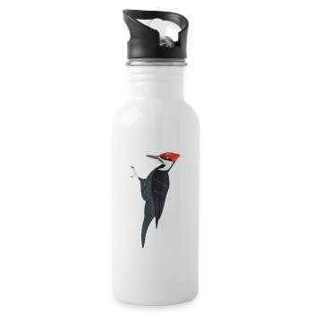 Illustration d’oiseau pic empilé - Gourde avec paille intégrée - blanc - Droite