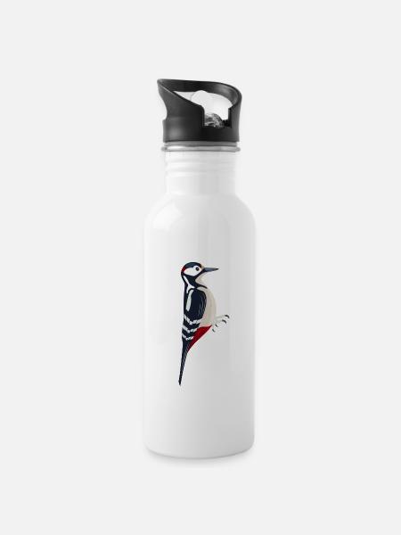 Great spotted Woodpecker Bird Illustration - Trinkflasche mit integriertem Trinkhalm - Weiß