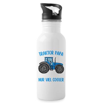 Traktor Papa Vatertag Landwirt Trecker - Trinkflasche mit integriertem Trinkhalm - Weiß - Rechts