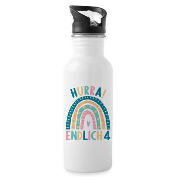 4 Jahre Geburtstagskind Regenbogen 4. Geburtstag - Trinkflasche mit integriertem Trinkhalm - Weiß - Rechts