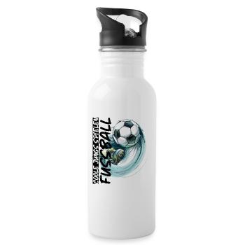Dynamischer Fußball und Fußballschuh - Trinkflasche mit integriertem Trinkhalm - Weiß - Rechts