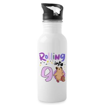 9. Geburtstag Hamster Rolling into 9 Jahre - Trinkflasche mit integriertem Trinkhalm - Weiß - Rechts