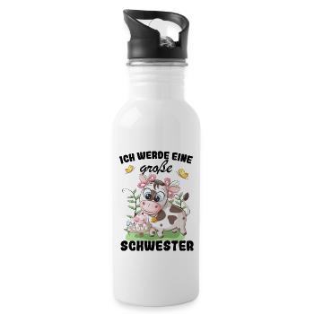 Ich Werde Eine Große Schwester 2023 - Trinkflasche mit integriertem Trinkhalm - Weiß - Rechts