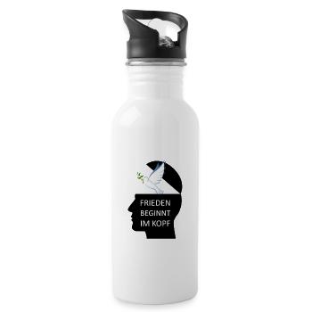 Frieden beginnt im Kopf Friedenstaube Ukraine - Trinkflasche mit integriertem Trinkhalm - Weiß - Rechts