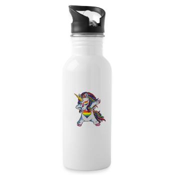 I Love My Two Moms Cute LGBT Gay Ally Unicorn Cool - Water bottle with straw - white - Right