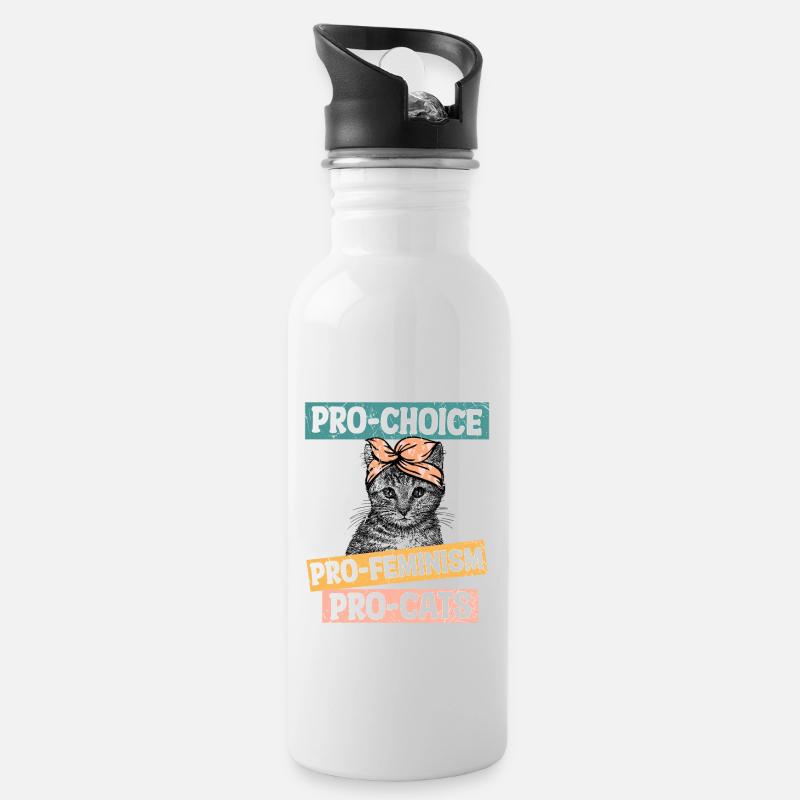 pro choice pro feminism pro cats - Trinkflasche mit integriertem Trinkhalm - Weiß