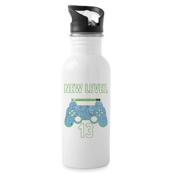 13 Years old 13 birthday outfit Gamer Gaming - Water bottle with straw - white - Right