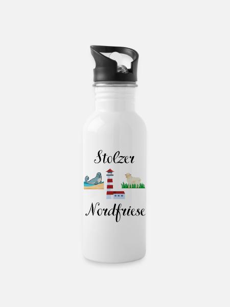 Stolzer Nordfriese - Trinkflasche mit integriertem Trinkhalm - Weiß