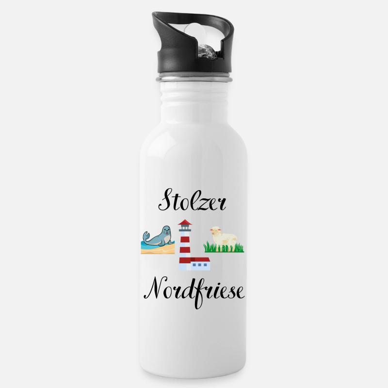Stolzer Nordfriese - Trinkflasche mit integriertem Trinkhalm - Weiß