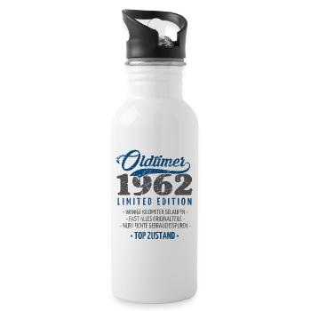 60 Jahre Oldtimer 1962 Jahrgang Geburtstag - Trinkflasche mit integriertem Trinkhalm - Weiß - Rechts