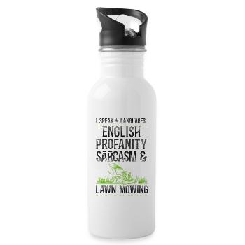 Lawn Mower Mowing Dad Father - Water bottle with straw - white - Right