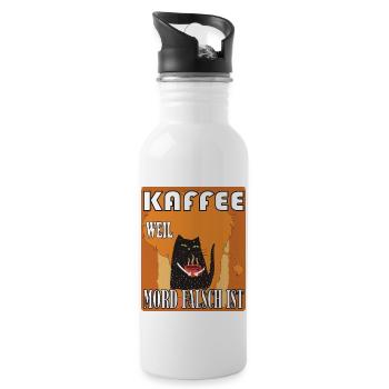 Katze mit Kaffee im Retro Vintage Stil Miau! - Trinkflasche mit integriertem Trinkhalm - Weiß - Rechts