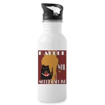 Katze mit Kaffee im Retro Vintage Stil Miau! - Trinkflasche mit integriertem Trinkhalm - Weiß - Rechts