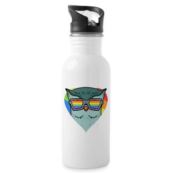 LGBT Tier Eule Regenbogen - Trinkflasche mit integriertem Trinkhalm - Weiß - Rechts