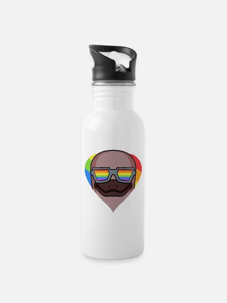 LGBT Tier Schnabeltier Regenbogen - Trinkflasche mit integriertem Trinkhalm - Weiß