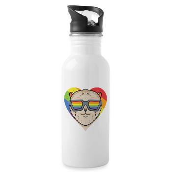 LGBT Dog Dwarf Spitz Rainbow - Water bottle with straw - white - Right