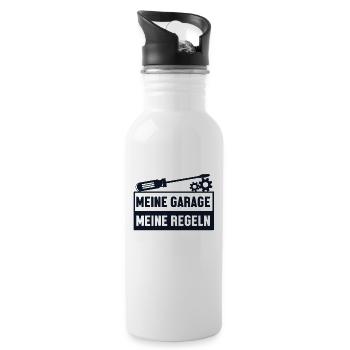Meine Garage Meine Regeln Automechaniker Kfz - Trinkflasche mit integriertem Trinkhalm - Weiß - Rechts