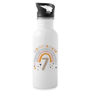 7 Jahre Rainbow Regenbogen 7. Geburtstag - Trinkflasche mit integriertem Trinkhalm - Weiß - Rechts