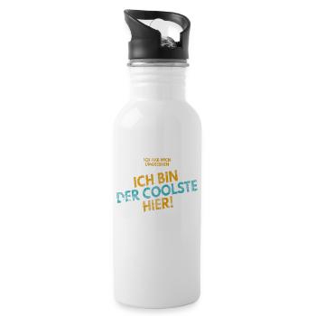Ich hab mich umgesehen! Ich bin der Coolste hier! - Trinkflasche mit integriertem Trinkhalm - Weiß - Rechts