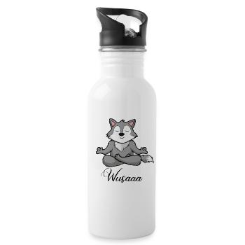 Wolf Auszeit Durchatmen Wusaaa - Trinkflasche mit integriertem Trinkhalm - Weiß - Rechts