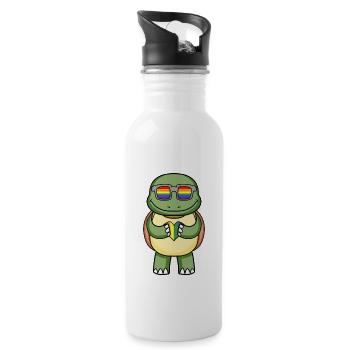 LGBT Tier Schildkröte Regenbogen - Trinkflasche mit integriertem Trinkhalm - Weiß - Rechts
