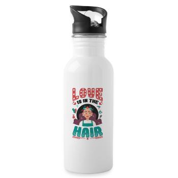 L’amour est dans les cheveux, barbier, coiffeur. - Gourde avec paille intégrée - blanc - Droite