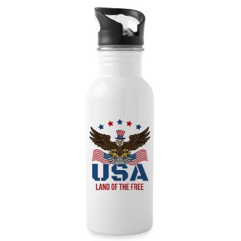U.S. Land of the Free - Water bottle with straw - white - Right