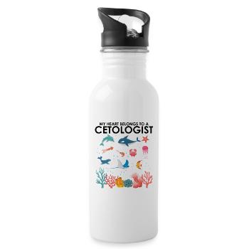 Herz gehört Cetologe Cetologist Meeresbiologe - Trinkflasche mit integriertem Trinkhalm - Weiß - Rechts