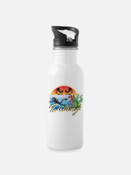 Diving Diving Divers funny funny gift idea - Water bottle with straw - white